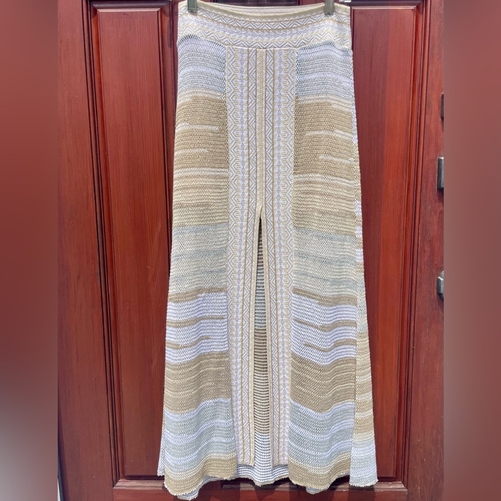 Cecelia Prado knit skirt with front slit and gold/silver metallic thread